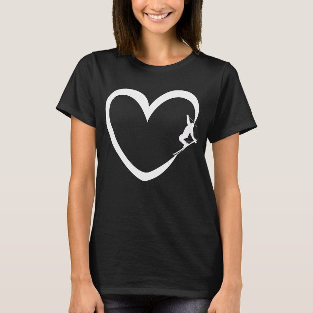 Skiing Heart Skier Funny Gift Apres Ski T-Shirt (Front)
