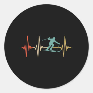 Skiing Heartbeat Retro Vintage Cool Design For Ski Classic Round Sticker