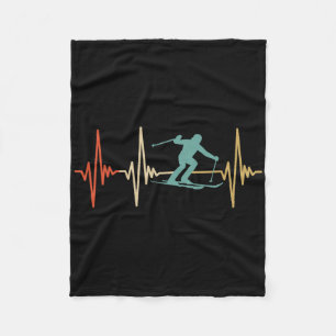 Skiing Heartbeat Retro Vintage Cool Design For Ski Fleece Blanket