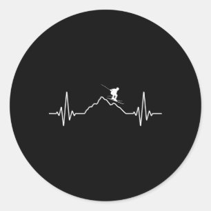 Skiing Heartbeat Ski Gift For Skiers _2 Classic Round Sticker