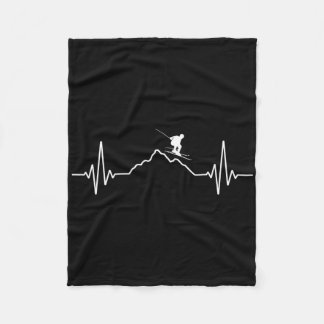 Skiing Heartbeat Ski Gift For Skiers _2  Fleece Blanket