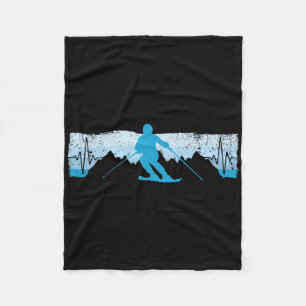 Skiing Heartbeat Ski Gift For Skiers Fleece Blanket