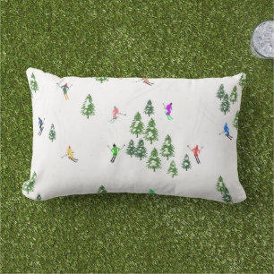 Skiing Illustration Skiers Ski Outdoor Lumbar Cushion