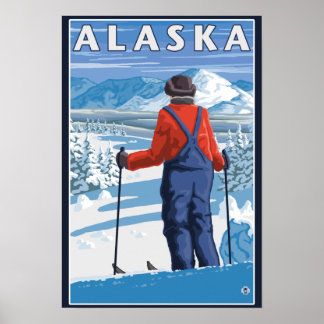 Skiing in Alaska Vintage Travel Poster