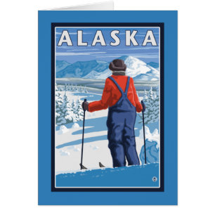 Skiing in Alaska Vintage Travel Poster