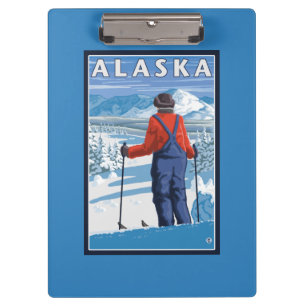 Skiing in Alaska Vintage Travel Poster Clipboard