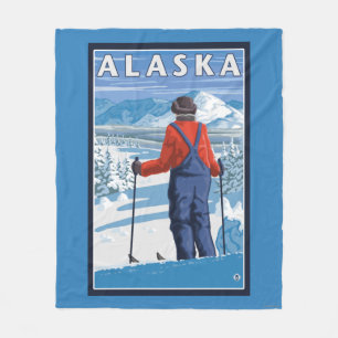 Skiing in Alaska Vintage Travel Poster Fleece Blanket