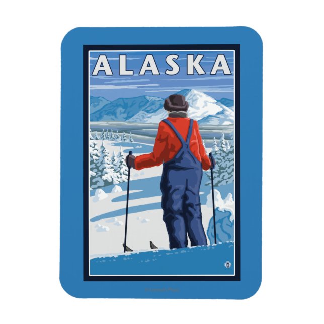 Skiing in Alaska Vintage Travel Poster Magnet (Vertical)