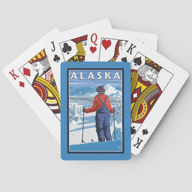 Skiing in Alaska Vintage Travel Poster Playing Cards (Back)