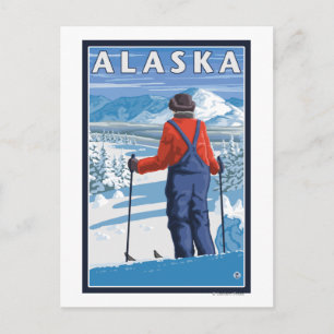 Skiing in Alaska Vintage Travel Poster Postcard