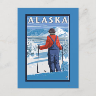 Skiing in Alaska Vintage Travel Poster Postcard