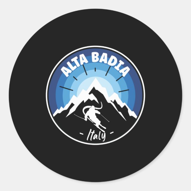 Skiing In Alta Badia Italy Blue Classic Round Sticker (Front)