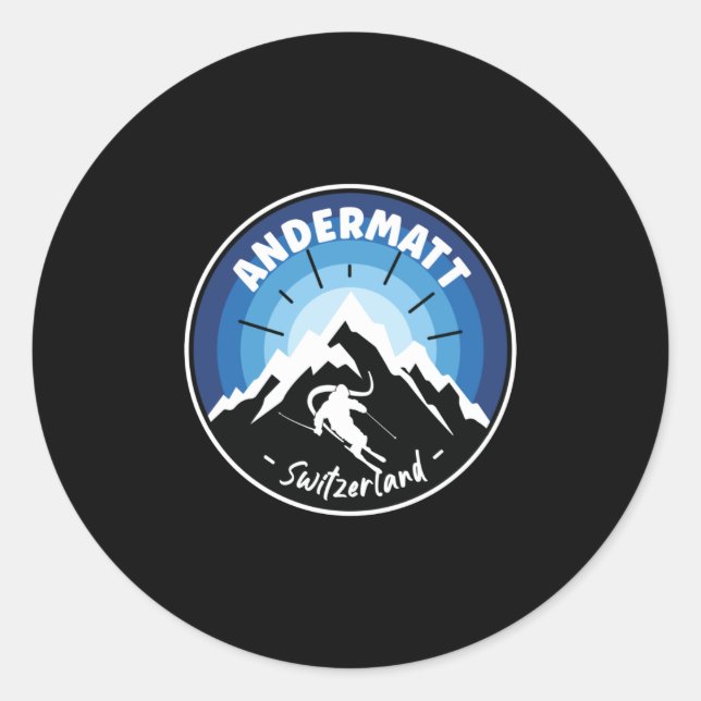 Skiing In Andermatt Switzerland Blue Classic Round Sticker (Front)