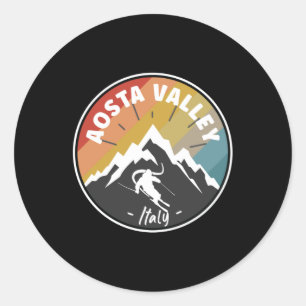 Skiing In Aosta Valley Italy Lined Classic Round Sticker