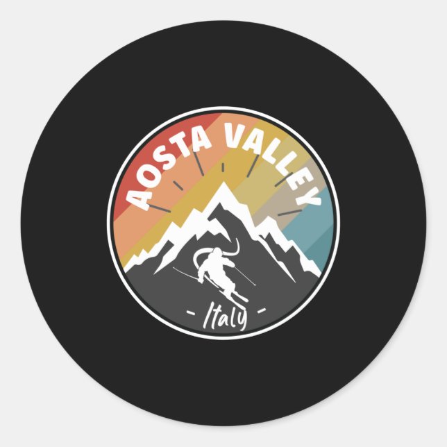 Skiing In Aosta Valley Italy Lined Classic Round Sticker (Front)