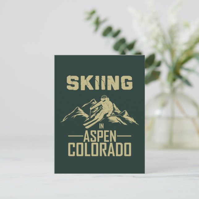 Skiing in Aspen Colorado  Postcard (Standing Front)