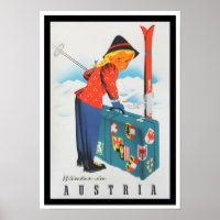 Skiing in Austria vintage travel poster