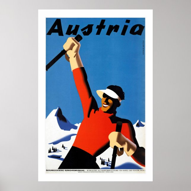 Skiing in Austria Vintage Travel Poster (Front)