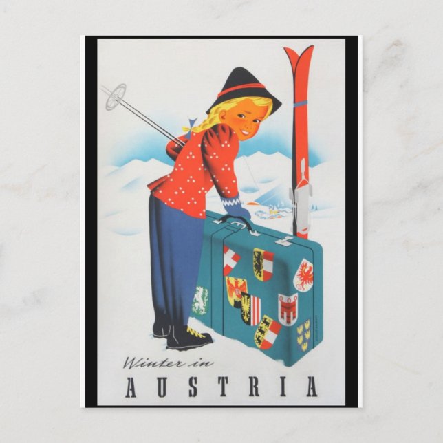 skiing in austria vintage travel poster postcard (Front)