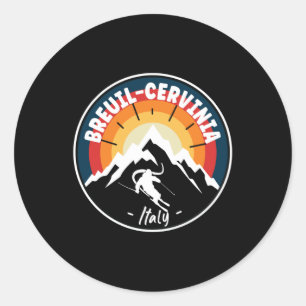 Skiing In Breuil-Cervinia Italy Vintage Classic Round Sticker