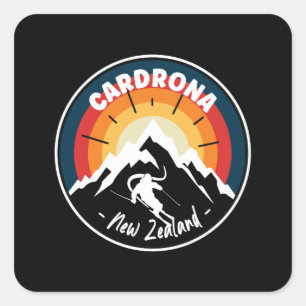 Skiing In Cardrona New Zealand Vintage Square Sticker