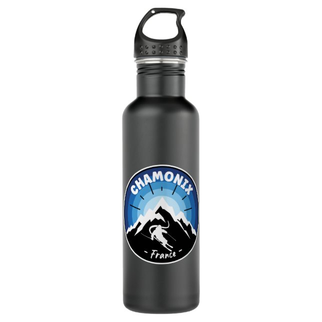 Skiing In Chamonix France Blue 710 Ml Water Bottle (Front)