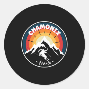 Skiing In Chamonix France Vintage Classic Round Sticker