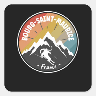 Skiing In France Bourg-Saint-Maurice Square Sticker