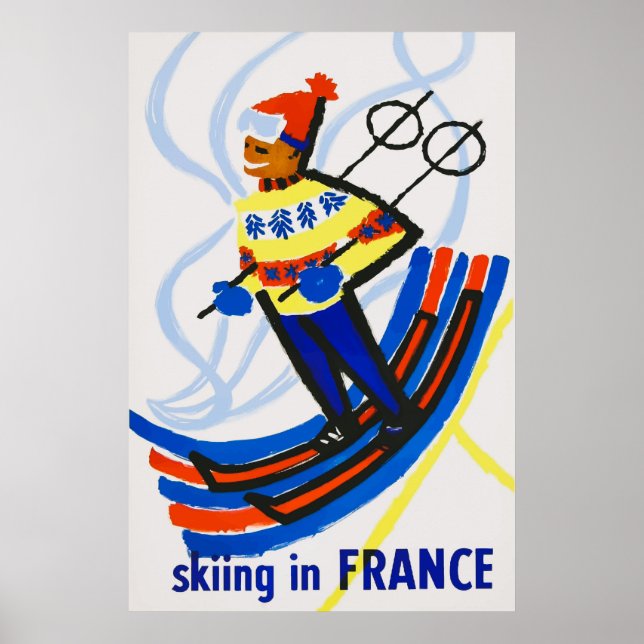 Skiing in France Vintage Travel Poster (Front)