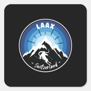 Skiing In Laax Switzerland Blue Square Sticker