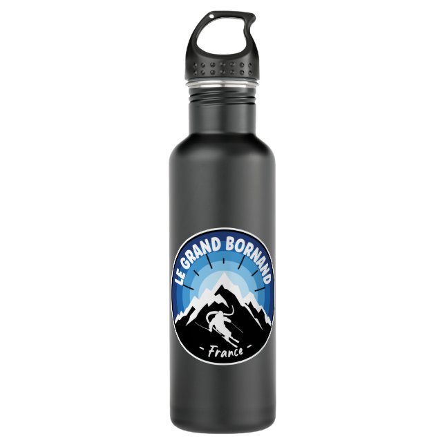 Skiing In Le Grand Bornand France Blue 710 Ml Water Bottle (Front)