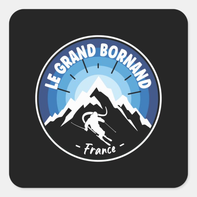 Skiing In Le Grand Bornand France Blue Square Sticker (Front)