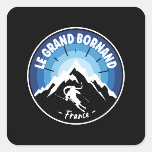 Skiing In Le Grand Bornand France Blue Square Sticker