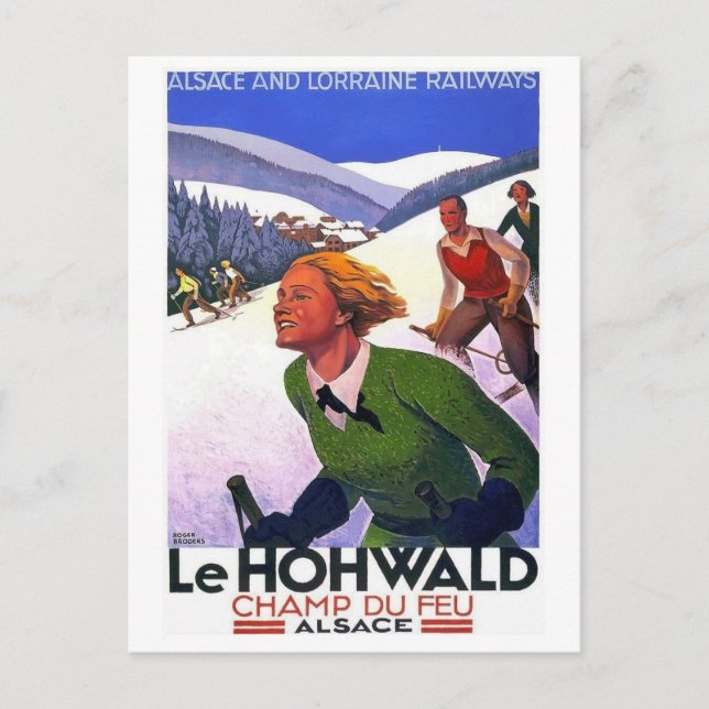 Skiing in Le Hohwald, Alsace, France, vintage Postcard (Front)