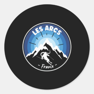 Skiing In Les Arcs France Blue Classic Round Sticker