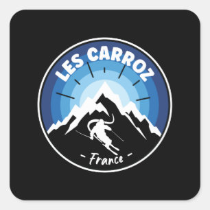 Skiing In Les Carroz France Blue Square Sticker