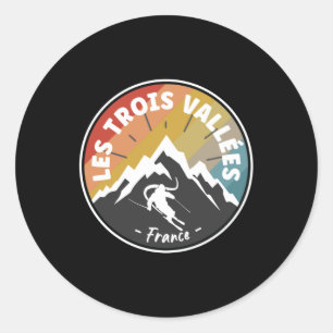 Skiing In Les Trois Vallées France Lined Classic Round Sticker