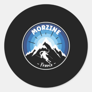 Skiing In Morzine France Blue Classic Round Sticker