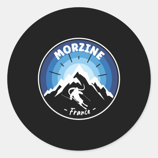 Skiing In Morzine France Blue Classic Round Sticker (Front)