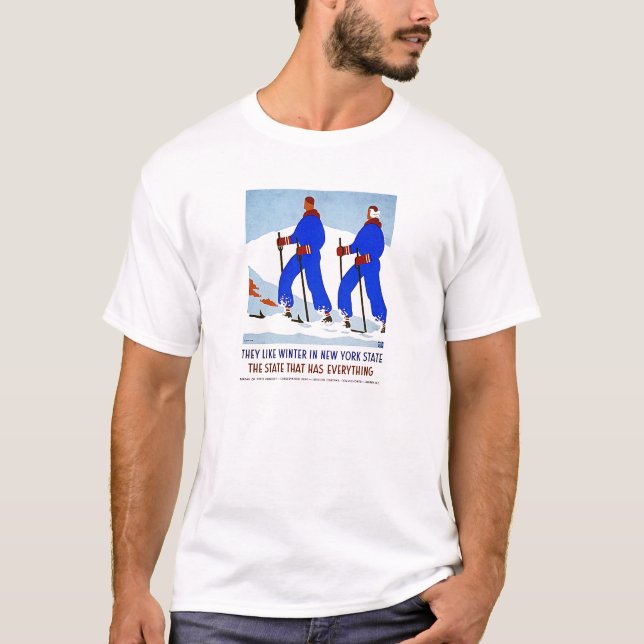 Skiing in NewYork Vintage Poster T-Shirt (Front)