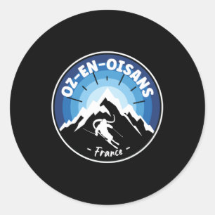 Skiing In Oz-en-Oisans France Blue Classic Round Sticker