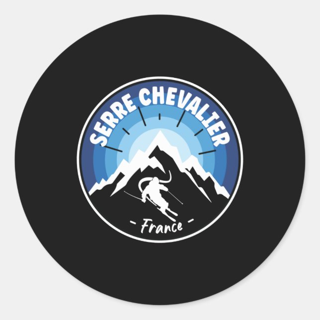 Skiing In Serre Chevalier France Blue Classic Round Sticker (Front)