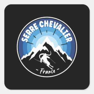 Skiing In Serre Chevalier France Blue Square Sticker