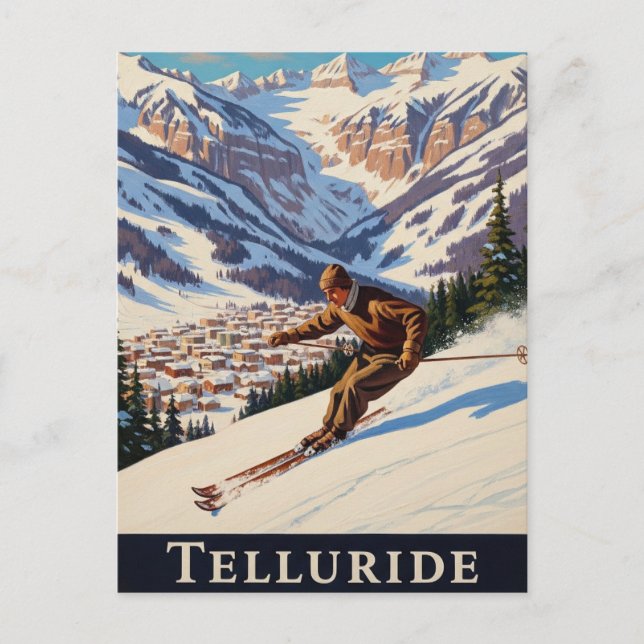 Skiing in Telluride Colorado Postcard (Front)