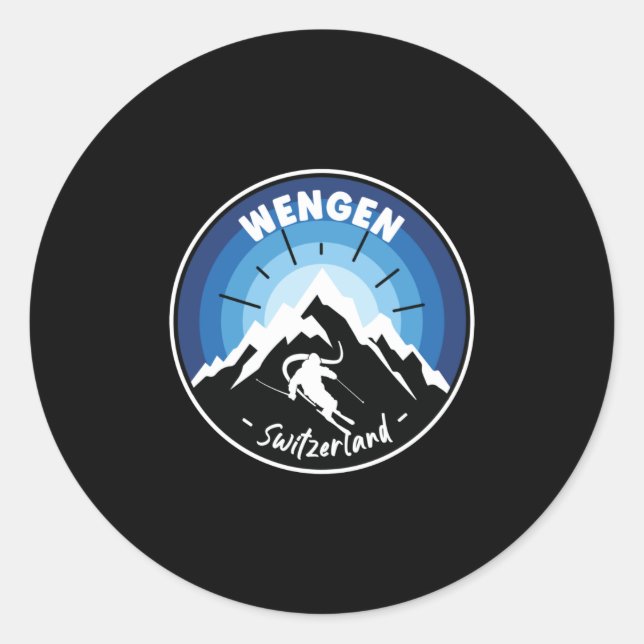 Skiing In Wengen Switzerland Blue Classic Round Sticker (Front)