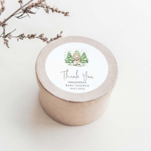 Skiing Into Parenthood Winter Baby Shower Classic Round Sticker