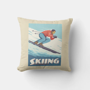 Skiing Is Believing Retro Print Cushion