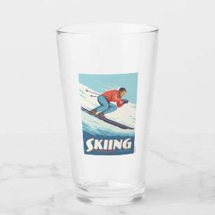 Skiing Is Believing Retro Print Glass