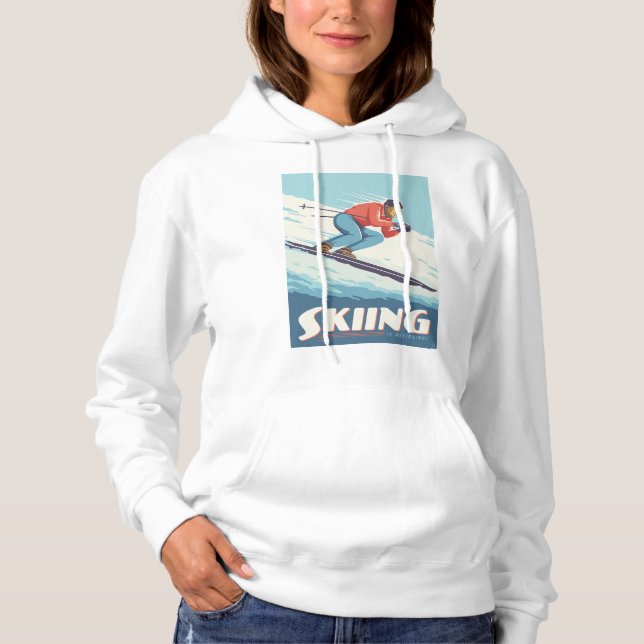 Skiing Is Believing Retro Print Hoodie (Front)