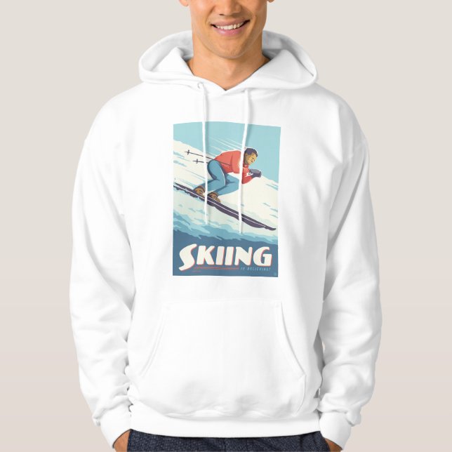 Skiing Is Believing Retro Print Hoodie (Front)